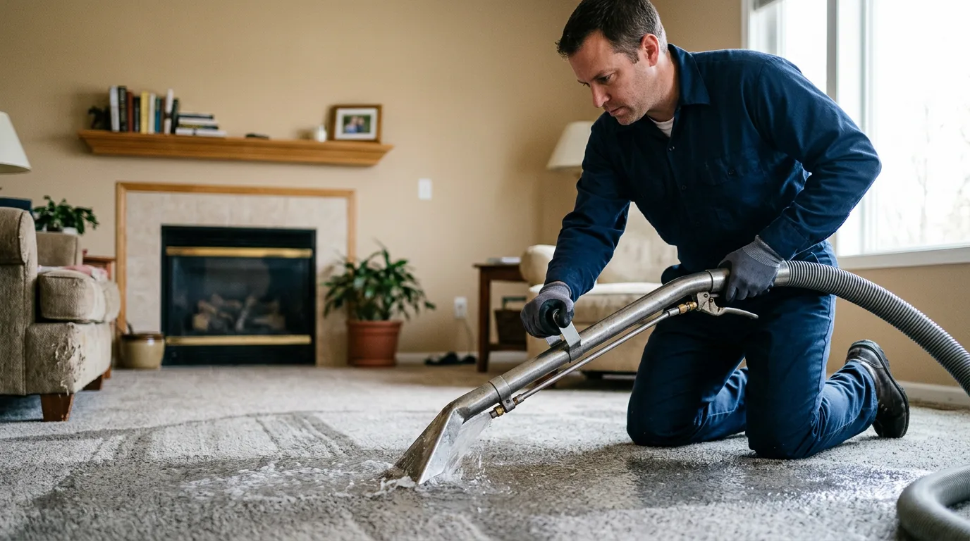 Water damage restoration technician working near Manassas, VA